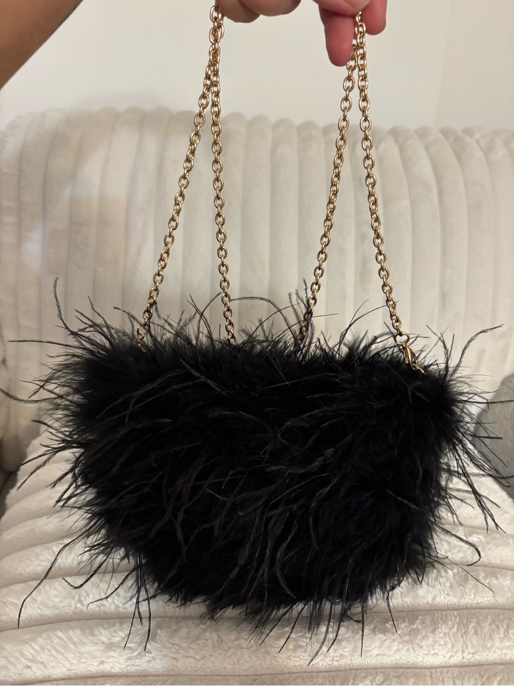 Loft Black Feather Trim Chain-Handle Shoulder Bag
